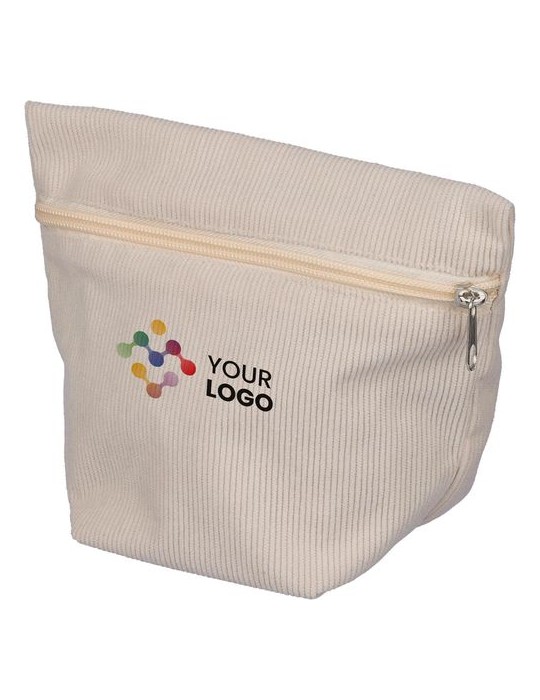 Trousse à maquillage zippée en velours côtelé Tia Couleurs : gris personnalisation rapide en France