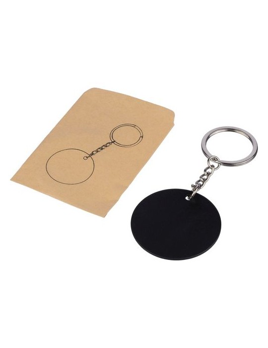 Porte-clés rond en acier inoxydable recyclé Risa Couleurs : noir Matières : acier inoxydable recyclé goodies publicitaire événem
