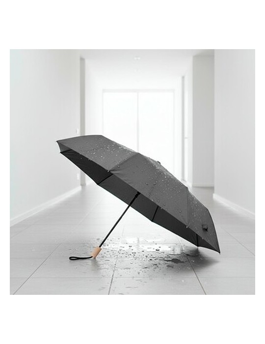 Parapluie coupe-vent en RPET, manuel, pliable | Uksan Matières : bois Couleurs : noir goodies publicitaire événementiel