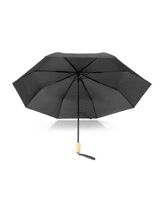 Parapluie coupe-vent en RPET, manuel, pliable | Uksan Matières : bois Couleurs : noir marquage laser ultra précis
