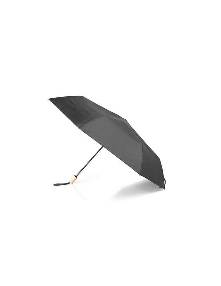 Parapluie coupe-vent en RPET, manuel, pliable | Uksan Matières : bois Couleurs : noir objet promotionnel éco-responsable
