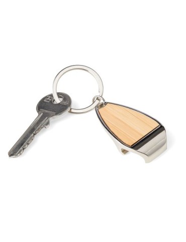 Porte-clés en alliage de zinc Aria Matières : bambou Couleurs : brun marquage laser ultra précis