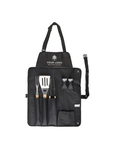Tablier barbecue en polyester 600D Hugo Matières : bois Couleurs : noir impression haute définition