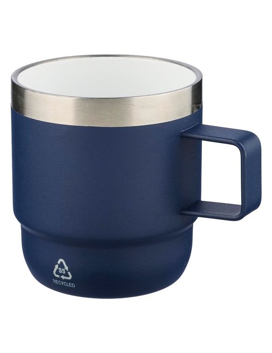 Mug double paroi de 180 ml en acier inoxydable recyclé Lilia Matières : céramique Couleurs : bleu marquage laser ultra précis