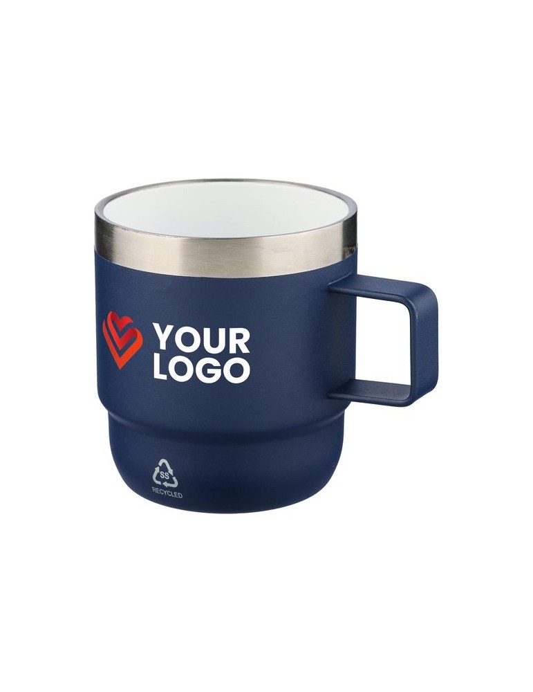 Mug double paroi de 180 ml en acier inoxydable recyclé Lilia Matières : céramique Couleurs : bleu objet promotionnel éco-respons