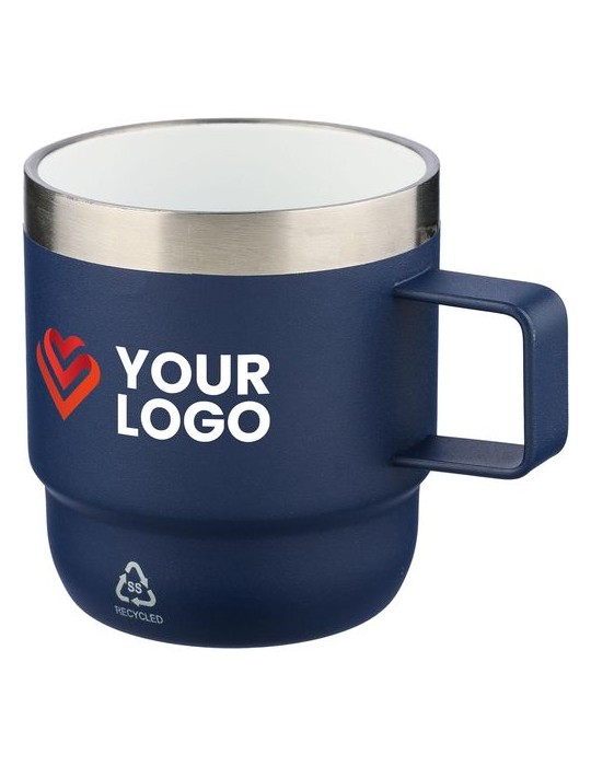 Mug double paroi de 180 ml en acier inoxydable recyclé Lilia Matières : céramique Couleurs : bleu objet promotionnel éco-respons