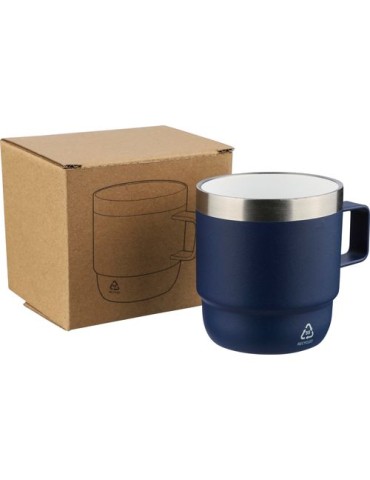 Mug double paroi de 180 ml en acier inoxydable recyclé Lilia Matières : céramique Couleurs : bleu goodies publicitaire événement