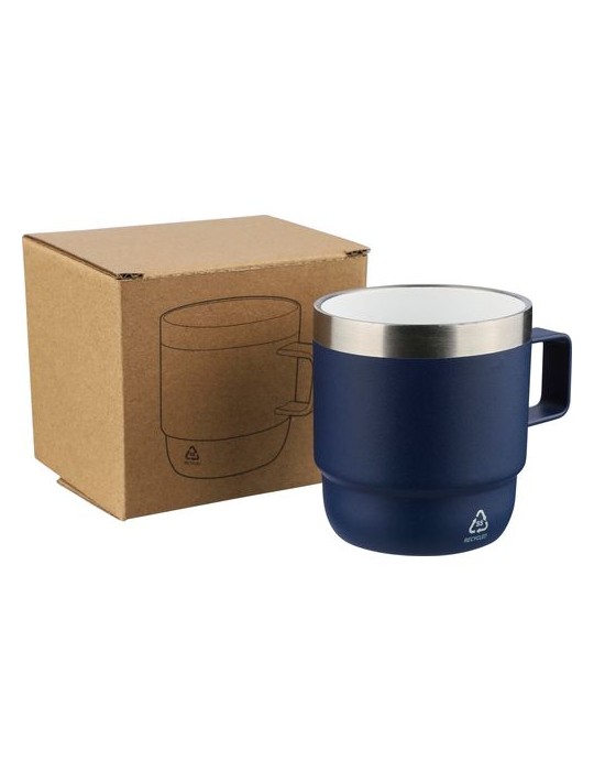 Mug double paroi de 180 ml en acier inoxydable recyclé Lilia Matières : céramique Couleurs : bleu goodies publicitaire événement