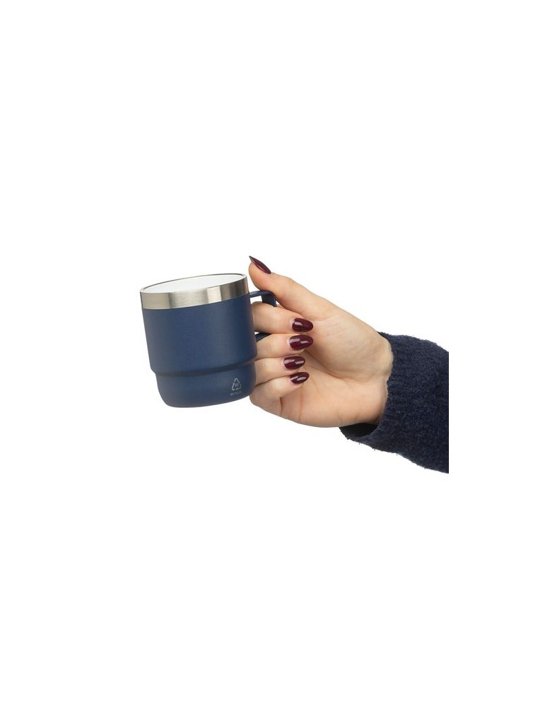 Mug double paroi de 180 ml en acier inoxydable recyclé Lilia Matières : céramique Couleurs : bleu cadeau client original