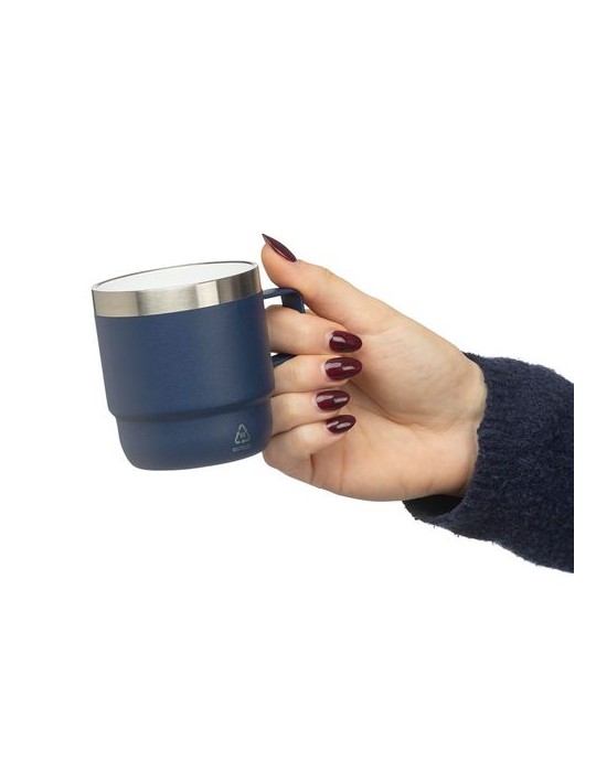 Mug double paroi de 180 ml en acier inoxydable recyclé Lilia Matières : céramique Couleurs : bleu cadeau client original