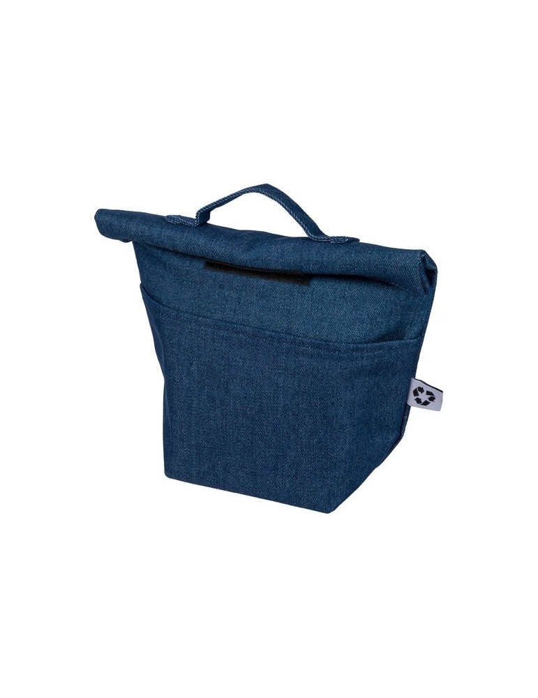 Sac isotherme roll-top en denim recyclé Mira Couleurs : bleu Matières : denim recyclé personnalisable avec votre logo
