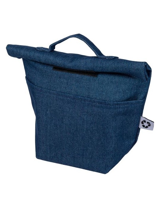 Sac isotherme roll-top en denim recyclé Mira Couleurs : bleu Matières : denim recyclé personnalisable avec votre logo
