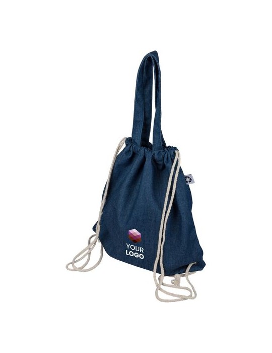 Sac à dos cordelette en denim recyclé Dex Couleurs : bleu Matières : denim recyclé cadeau entreprise pas cher