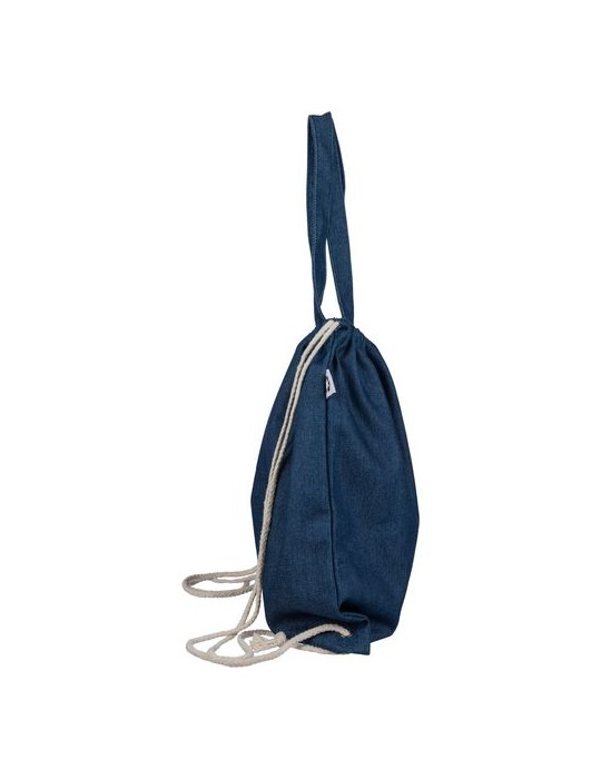 Sac à dos cordelette en denim recyclé Dex Couleurs : bleu Matières : denim recyclé goodies publicitaire événementiel
