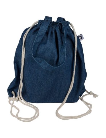 Sac à dos cordelette en denim recyclé Dex Couleurs : bleu Matières : denim recyclé objet promotionnel éco-responsable