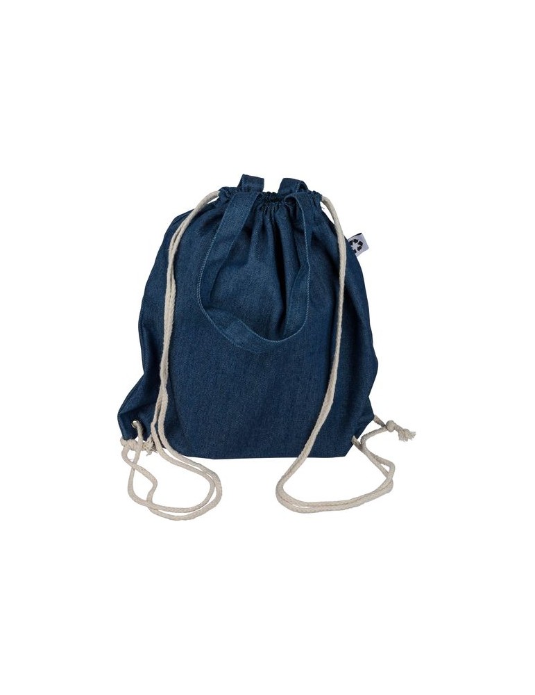 Sac à dos cordelette en denim recyclé Dex Couleurs : bleu Matières : denim recyclé objet promotionnel éco-responsable