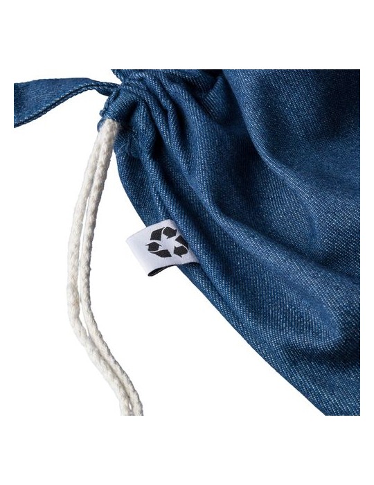 Sac à dos cordelette en denim recyclé Dex Couleurs : bleu Matières : denim recyclé personnalisation rapide en France