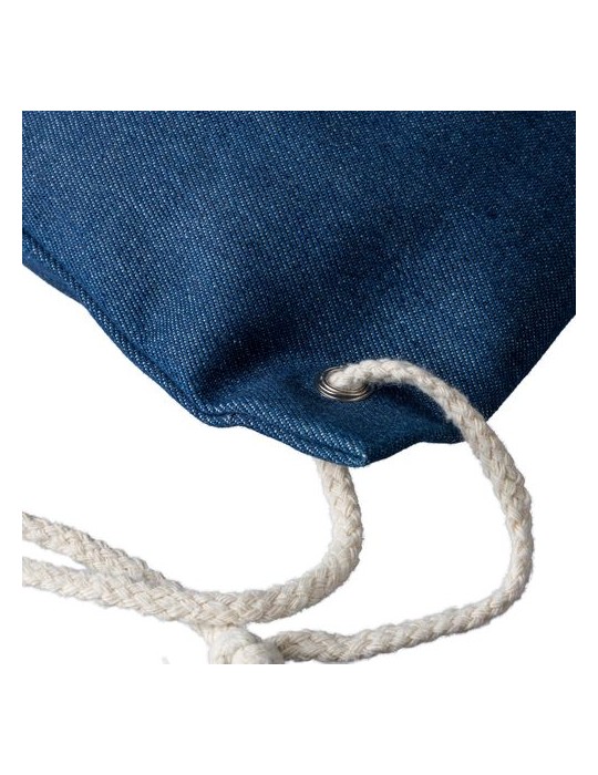 Sac à dos cordelette en denim recyclé Dex Couleurs : bleu Matières : denim recyclé accessoire événementiel unique