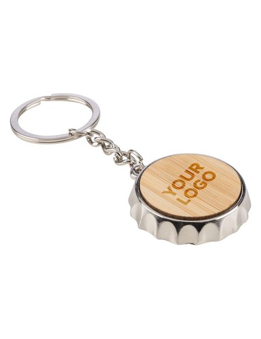 Porte-clés en alliage de zinc Finn Matières : bambou Couleurs : brun personnalisable avec votre logo
