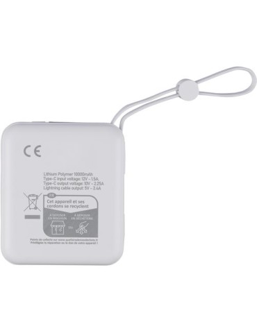 Power bank en ABS recyclé Jona Matières : Polycarbonate (PC) Couleurs : blanc objet publicitaire robuste