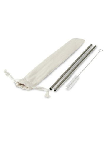 Ensemble de pailles réutilisables, 2 pièces avec brosse de nettoyage | Monim Matières : coton Couleurs : argenté