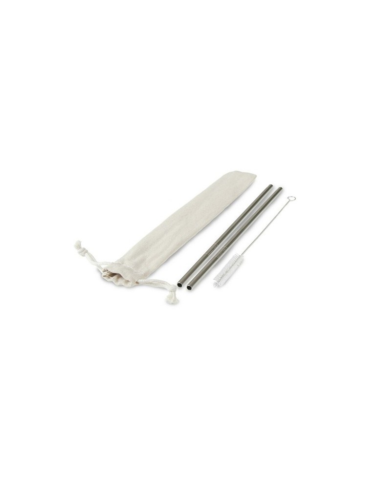 Ensemble de pailles réutilisables, 2 pièces avec brosse de nettoyage | Monim Matières : coton Couleurs : argenté