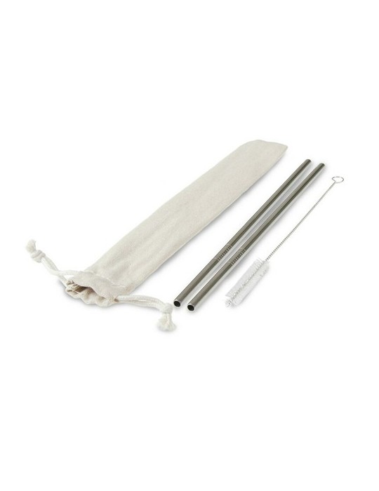 Ensemble de pailles réutilisables, 2 pièces avec brosse de nettoyage | Monim Matières : coton Couleurs : argenté