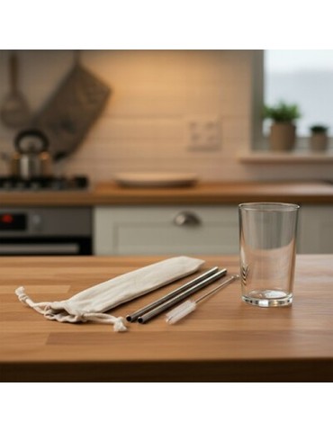 Ensemble de pailles réutilisables, 2 pièces avec brosse de nettoyage | Monim Matières : coton Couleurs : argenté 2
