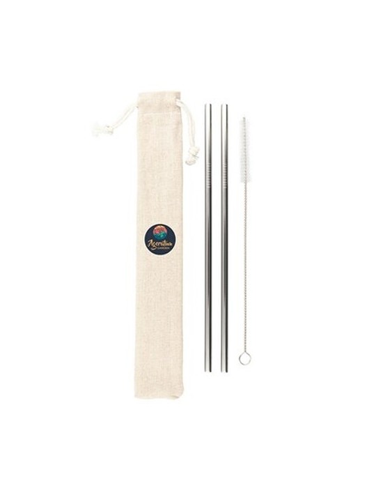 Ensemble de pailles réutilisables, 2 pièces avec brosse de nettoyage | Monim Matières : coton Couleurs : argenté livraison expre