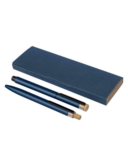Parure de stylos en aluminium recyclé laqué Ilaria Matières : bambou Couleurs : bleu