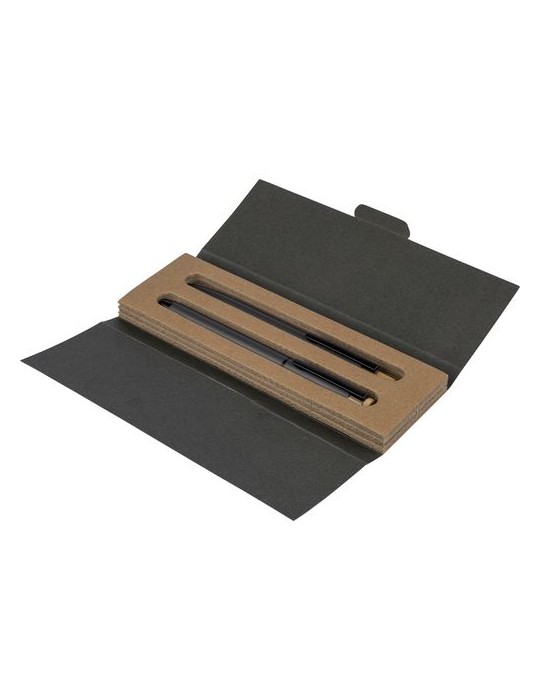 Parure de stylos en aluminium recyclé laqué Ilaria Matières : bambou Couleurs : bleu goodies publicitaire durable