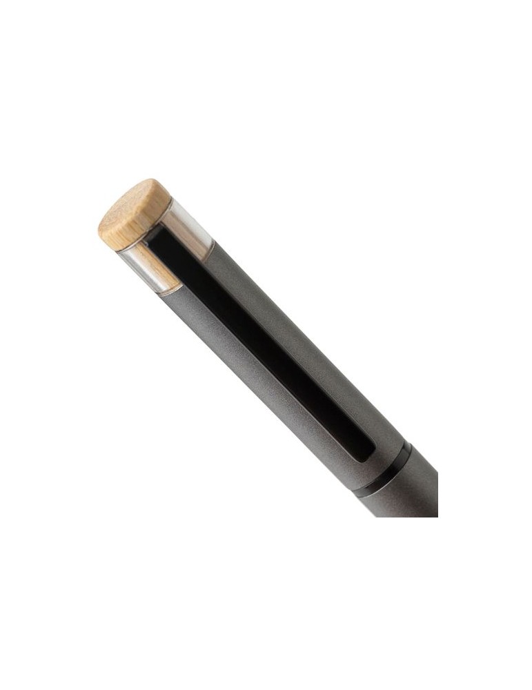 Parure de stylos en aluminium recyclé laqué Ilaria Matières : bambou Couleurs : bleu goodies personnalisé en stock