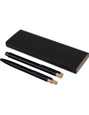 Parure de stylos en aluminium recyclé laqué Ilaria Matières : bambou Couleurs : noir personnalisable avec votre logo