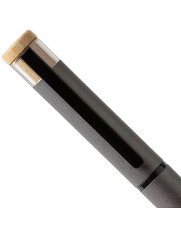 Parure de stylos en aluminium recyclé laqué Ilaria Matières : bambou Couleurs : gris personnalisation rapide en France