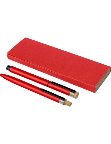 Parure de stylos en aluminium recyclé laqué Ilaria Matières : bambou Couleurs : rouge cadeau entreprise pas cher