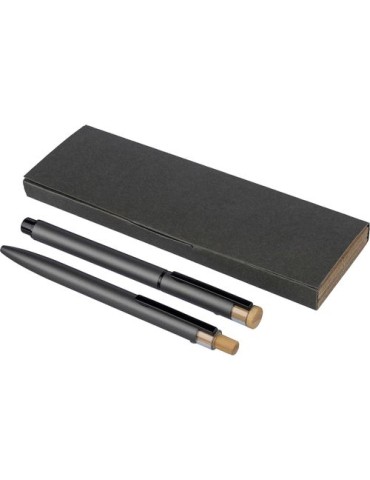 Parure de stylos en aluminium recyclé laqué Ilaria Matières : bambou Couleurs : rouge marquage laser ultra précis