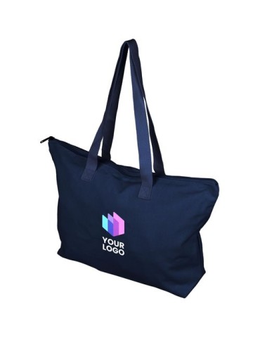 Sac shopping en polycoton recyclé 330 g/m2 Malina Matières : coton recyclé Couleurs : bleu marquage laser ultra précis