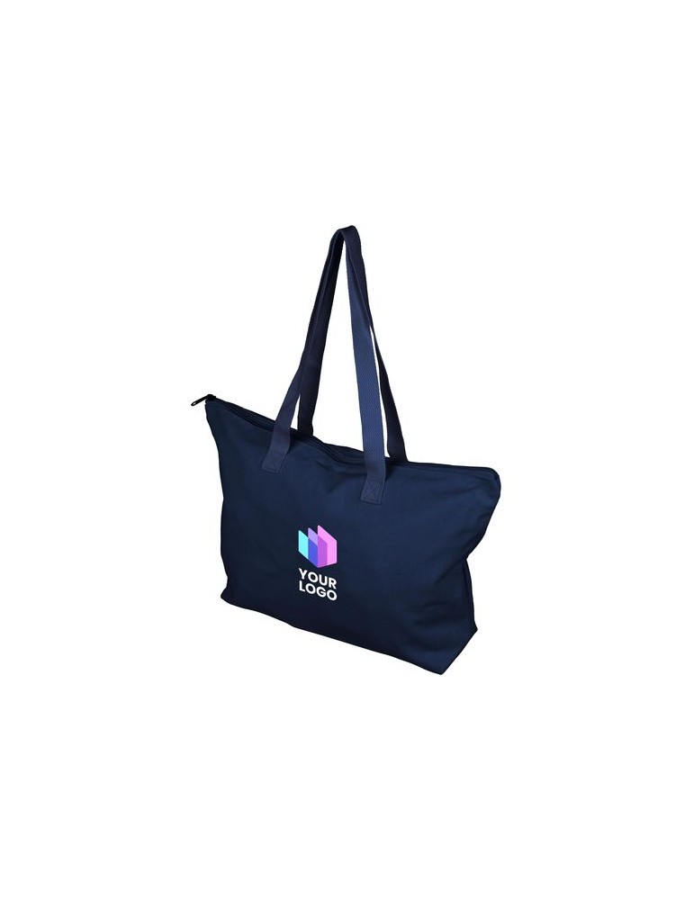 Sac shopping en polycoton recyclé 330 g/m2 Malina Matières : coton recyclé Couleurs : bleu marquage laser ultra précis