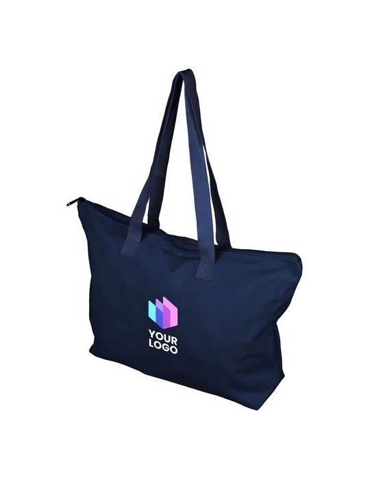 Sac shopping en polycoton recyclé 330 g/m2 Malina Matières : coton recyclé Couleurs : bleu marquage laser ultra précis