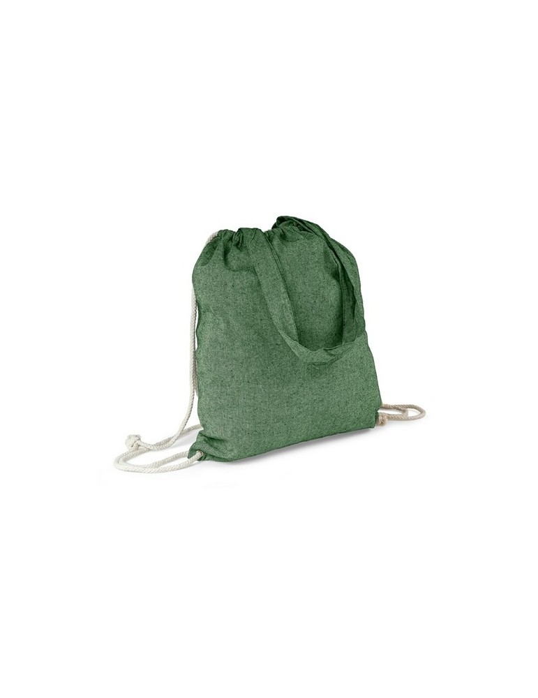 Sac en coton recyclé 2 en 1, sac à cordon et sac shopping | Gondulfo Matières : coton recyclé Couleurs : vert