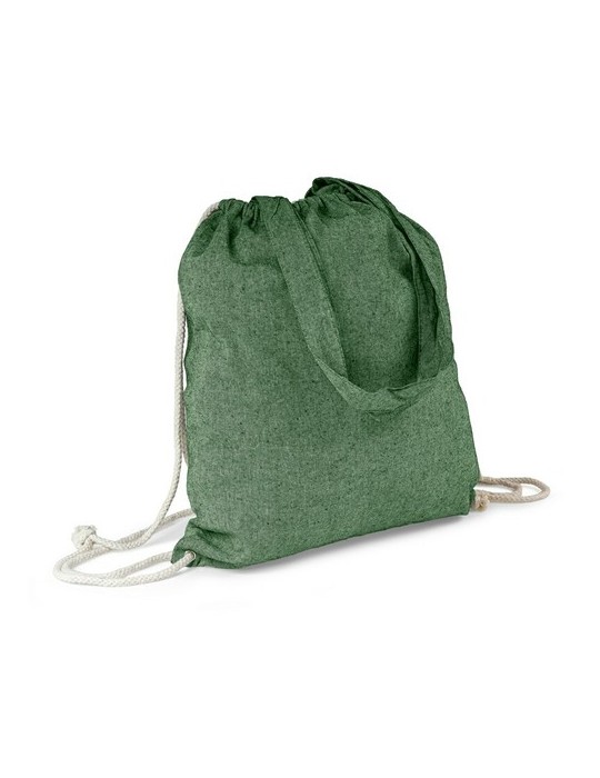 Sac en coton recyclé 2 en 1, sac à cordon et sac shopping | Gondulfo Matières : coton recyclé Couleurs : vert