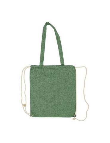 Sac en coton recyclé 2 en 1, sac à cordon et sac shopping | Gondulfo Matières : coton recyclé Couleurs : vert 2