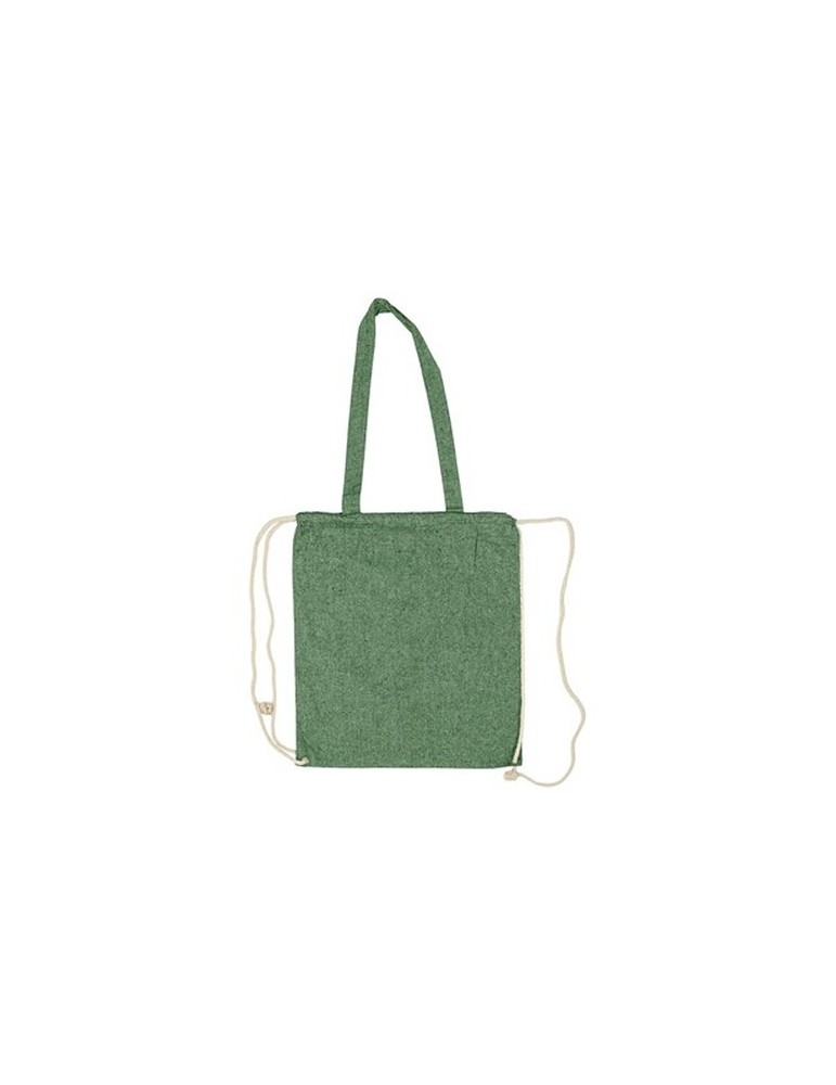 Sac en coton recyclé 2 en 1, sac à cordon et sac shopping | Gondulfo Matières : coton recyclé Couleurs : vert cadeau collaborate