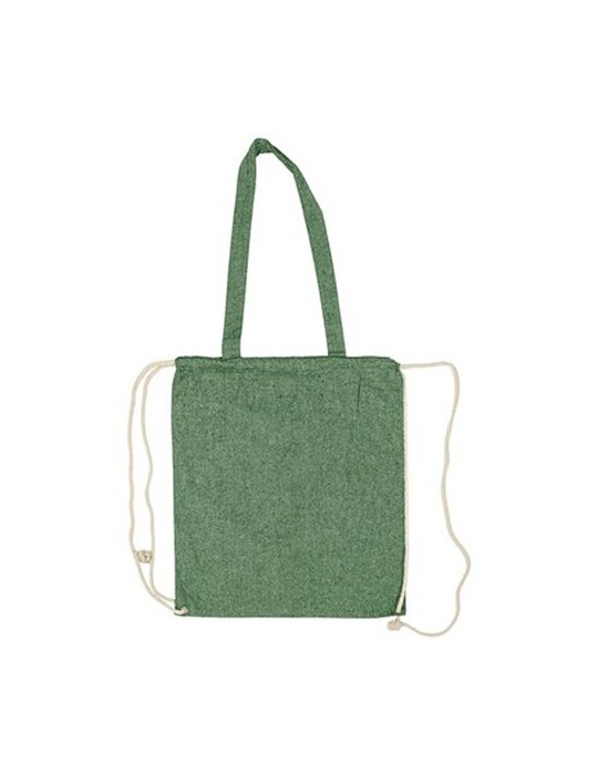 Sac en coton recyclé 2 en 1, sac à cordon et sac shopping | Gondulfo Matières : coton recyclé Couleurs : vert cadeau collaborate