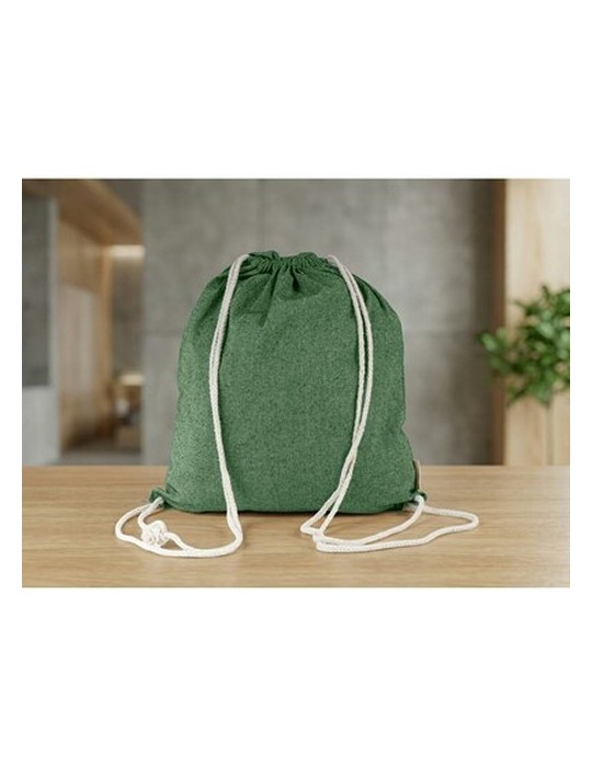 Sac en coton recyclé 2 en 1, sac à cordon et sac shopping | Gondulfo Matières : coton recyclé Couleurs : vert goodies publicitai
