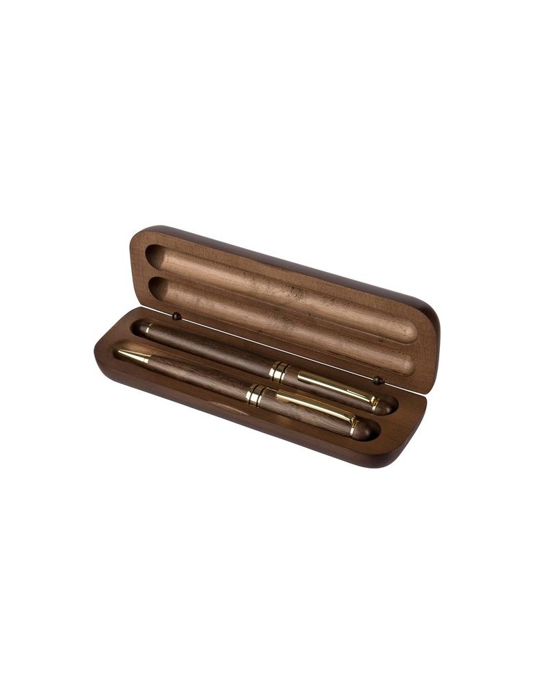 Coffret de stylos en bois de noyer Adelina Matières : bois Couleurs : brun personnalisable avec votre logo
