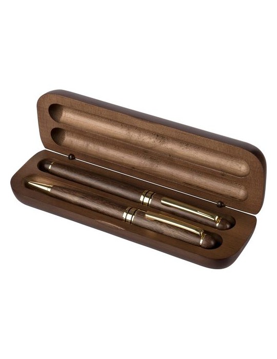 Coffret de stylos en bois de noyer Adelina Matières : bois Couleurs : brun personnalisable avec votre logo
