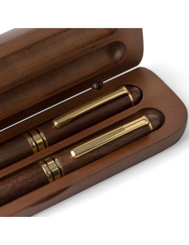 Coffret de stylos en bois de noyer Adelina Matières : bois Couleurs : brun marquage laser ultra précis