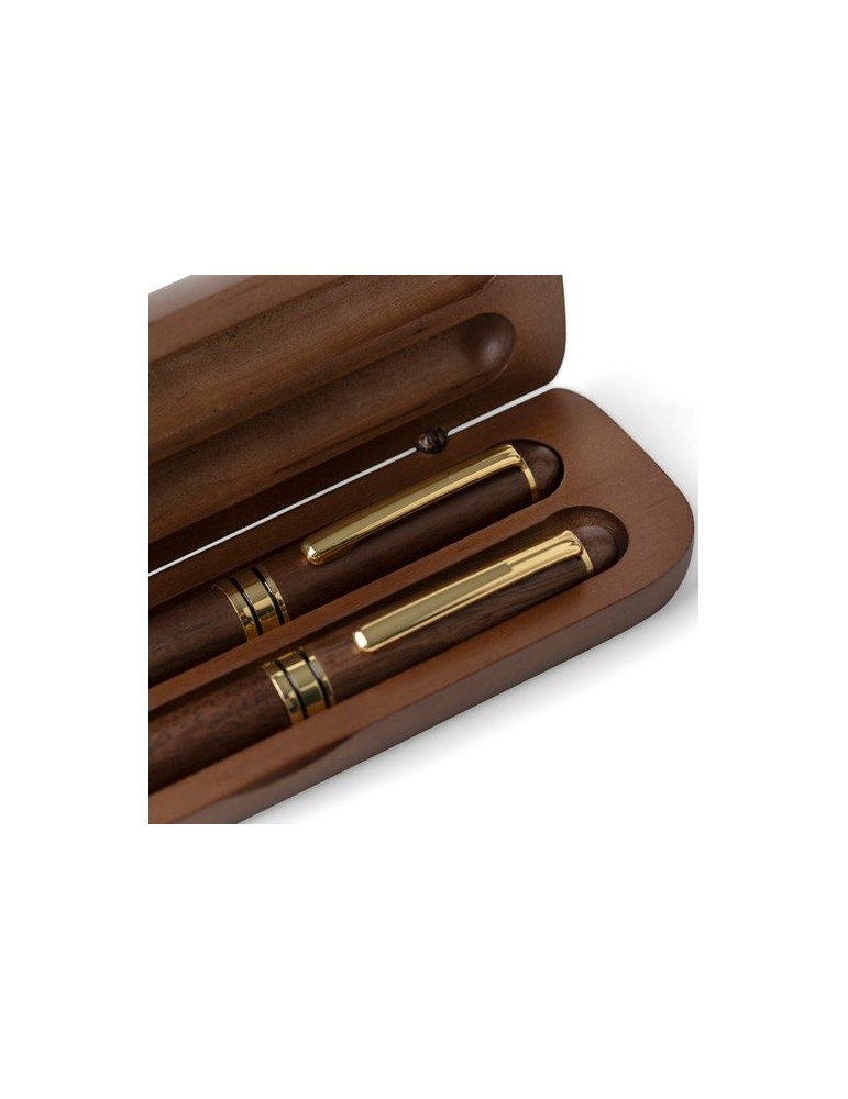 Coffret de stylos en bois de noyer Adelina Matières : bois Couleurs : brun marquage laser ultra précis