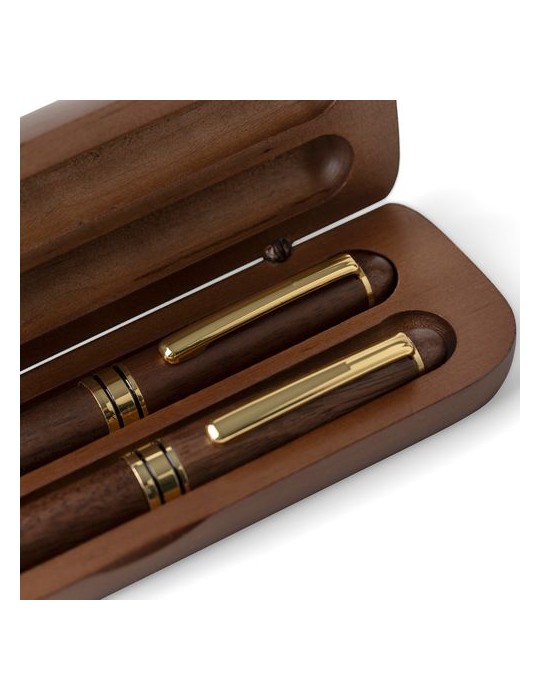 Coffret de stylos en bois de noyer Adelina Matières : bois Couleurs : brun marquage laser ultra précis
